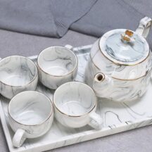 6 Piece Marble Ceramic Tea Set-Grey